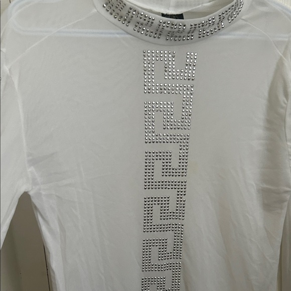 Elegant White Top with Silver Accents - Picture 1 of 4